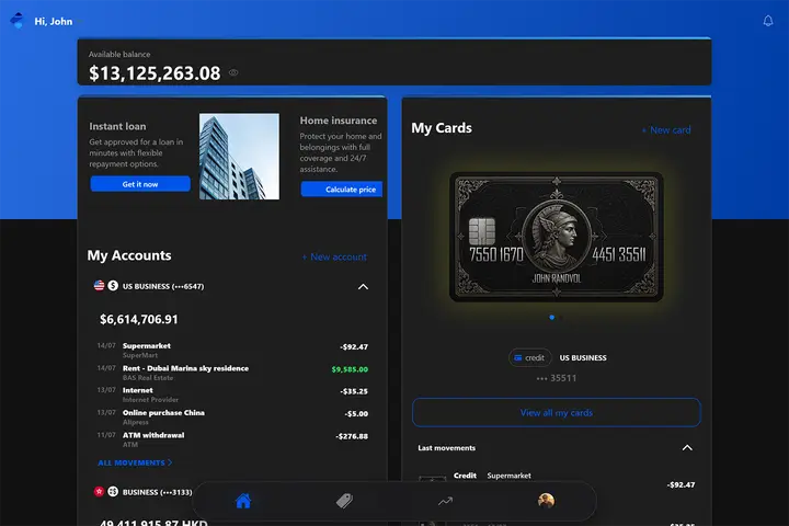 Bank Account Simulator running on an Android tablet