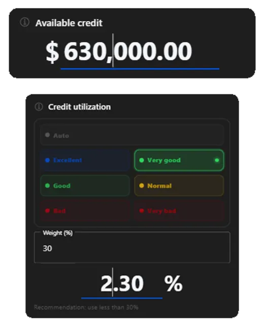 Screen to edit the credit score
