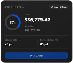 Current billing cycle screen of a credit card