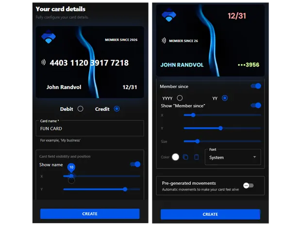 Editor for placing and adjusting card details