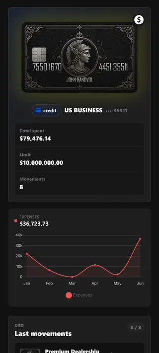 Card details screen in Bank Account Simulator