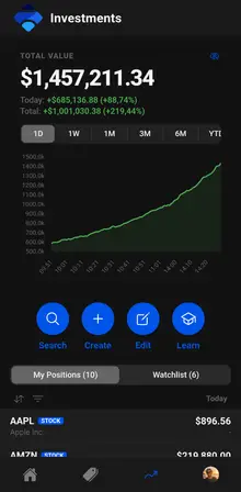Investment portfolio overview screen