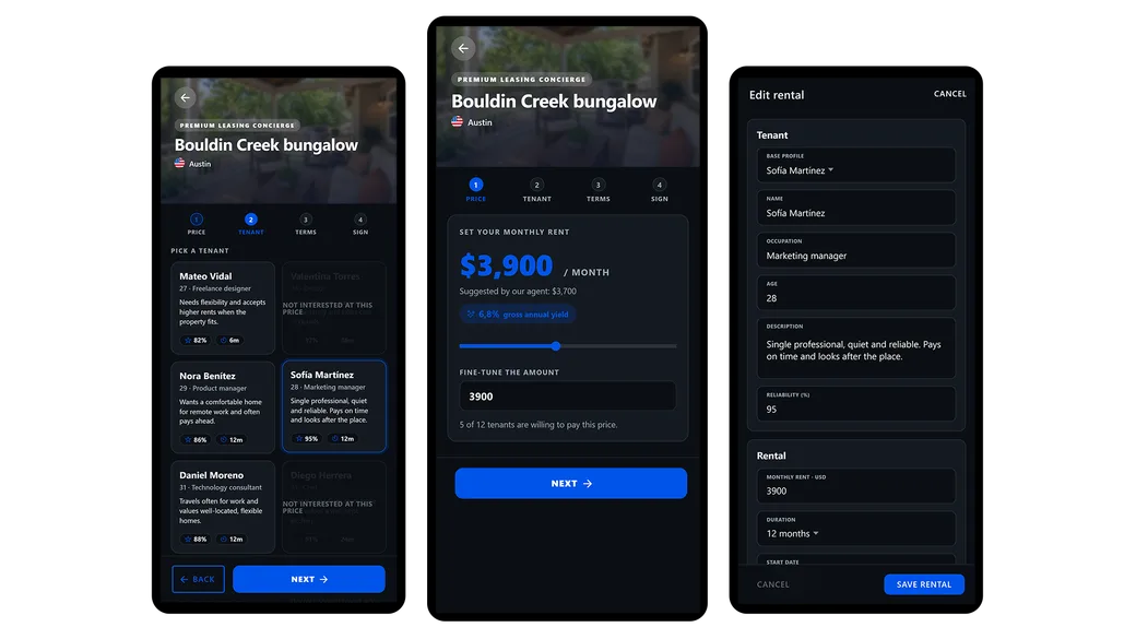 Property rental panel in Bank Account Simulator