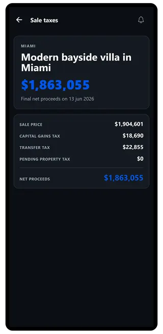 Property sale confirmation with the net proceeds